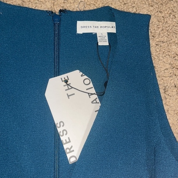 Dress The Population Catalina Fit & Flare Skater V-Neck Dress Peacock Blue Small - Picture 9 of 11